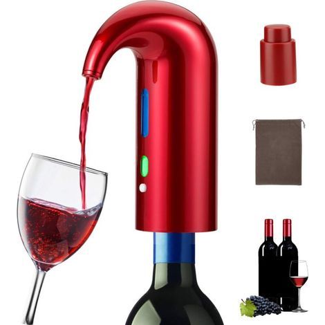 Electric Wine Aerator, One-Touch Portable Wine Decanter, Multi-Smart Automatic Filter Wine Oxidizer Dispenser with USB Rechargeable Battery, Red Wine Accessories (Red) (1/4)