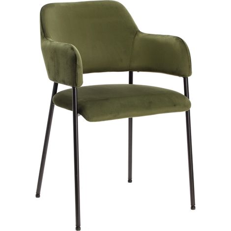 Sillón Lima de terciopelo verde con reposabrazos y patas negras. (1/5)