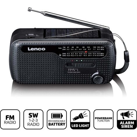 Torcia radio di emergenza portatile con carica e power bank in uno Nero