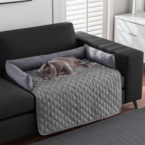 Sofá cama refrescante barba pelo sintético, Lavable máquina, Alfombrilla refrescante universal seda helada gatos todos tamaños, Gris oscuro (1/5)