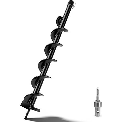 Mèche pour Tarière Ø 80 mm x 80 cm- Adaptateur SDS-Plus - Acier au manganèse - Pro Tarière pour Perceuse à Terre Compatible Perceuse Électrique/Gaz, Pour Plantation, Piquets, Clôtures (1/5)
