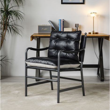 Poltrona d'accento in pelle nera con struttura metallica, stile Mid Century Modern HAVRYA (1/5)
