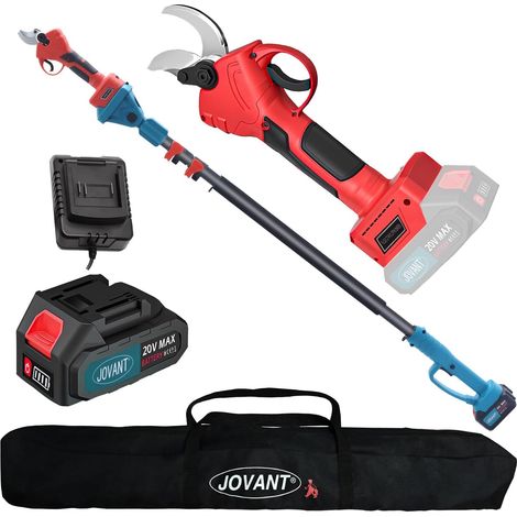 Sécateur électrique sans fil 2 en 1 avec barre télescopique, batterie 20 V 4,0 Ah, diamètre de coupe de 3 cm, portée de 4,5 m/457 cm, sécateur de hauteur pour jardin et haies (1/5)