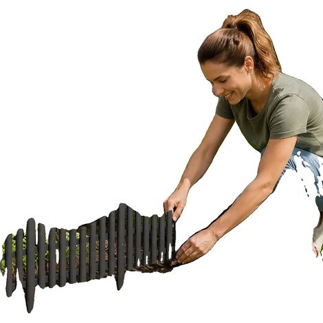 Valla de jardín, diseño flexible, plástico resistente, color antracita. (1/2)