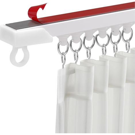 Rail à rideaux auto-adhésif sans perçage 2 mètre - Rail coulissant ultra-mince pour salle de bain/chambre
