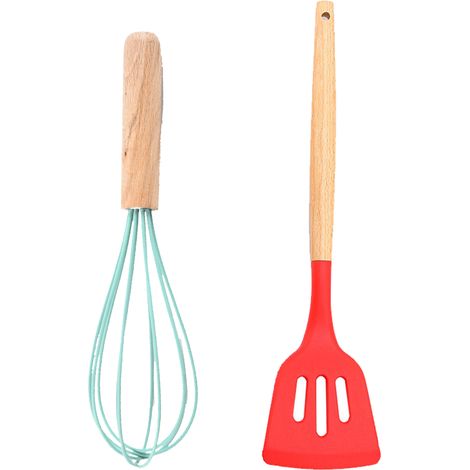 Ustensiles De Cuisine En Silicone - Poignées En Bois Résistantes À La Chaleur - Pour Casseroles Antiadhésives - Lot De 2 Pièces (1/5)