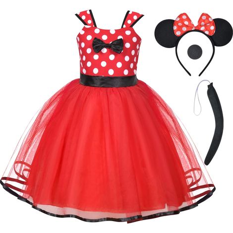 Disfraz de Minnie Mouse Princesa para Bebé Niñas, Disfraz de Minnie Princesa de 4 Piezas con Lunares y Orejas, Vestido de Lunares, Disfraz de Minnie para Cosplay, Cumpleaños, Halloween, Navidad