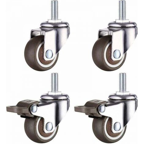 Roulette Pivotante Robuste en Caoutchouc à Tige Filetée M8, 1.5 inch, Diamètre du filetage : 8mm, longueur 20mm, 2PCS avec frein + 2PCS sans frein (1/5)