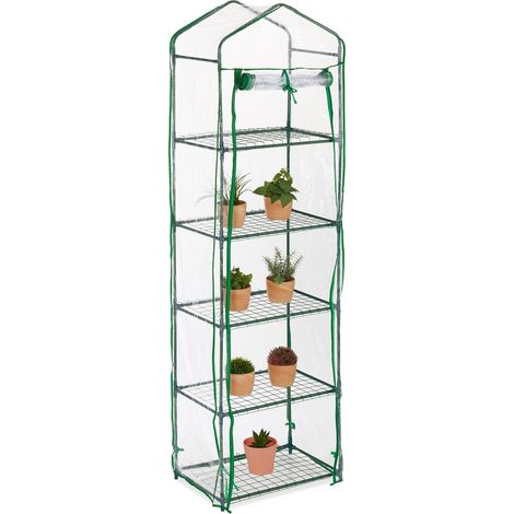 Relaxdays Gewächshaus Balkon, HBT: 193 x 58 x 36 cm, 5 Etagen, Eisen & PVC-Folie, Foliengewächshaus, transparent/grün