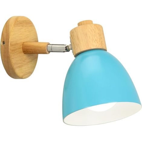 royaluxe -Applique Murale Industrielle Réglable Lampe Murale Intéri Modern E27 Luminaire Applique en Bois Lampe de Mur Appliques Vintage pour Chambre Bureau Couloir (Bleu) (1/5)