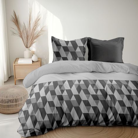 Parure de Couette 220x240 cm en Percale de Coton Douce Housse + taie Gris Modèle La Gitane (1/5)