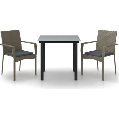 Maison Exclusive - Set Salotto Giardino 3 pz con Cuscini Nero e Grigio Polyrattan (1/5)