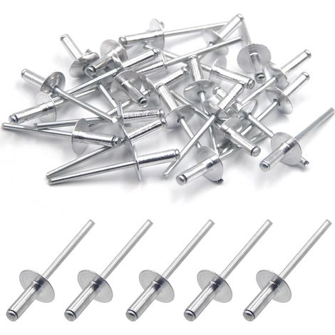 50 Stück Aluminium-Blindnieten mit breitem Flügel, 4 mm x 12 mm, 50 Stück (Silber) (1/5)