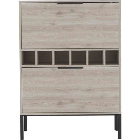 Mobile bar Lyrata in melamina con portabottiglie, portabicchieri e 4 ripiani , 110 cm X 80 cm X 35 cm , Grigio / argento (1/5)