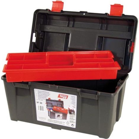 Tayg Boîte à outils 24 L avec plateau amovible, caisse à outils robuste avec fermetures plastique et poignée rabattable, rangement outils pour bricolage atelier garage 44,5 x 23,5 x 23 cm (1/3)