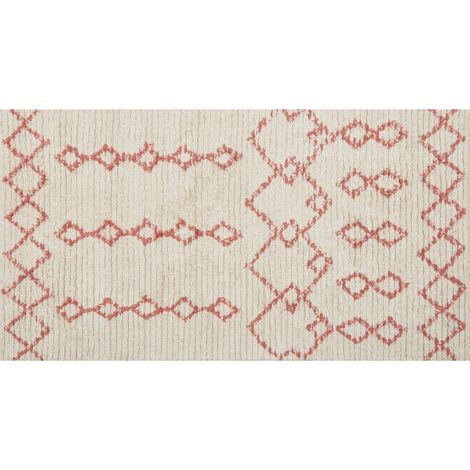 Alfombra de algodón beige rosa 80 x 150 cm hecho a mano patrón geométrico Buxar (1/5)