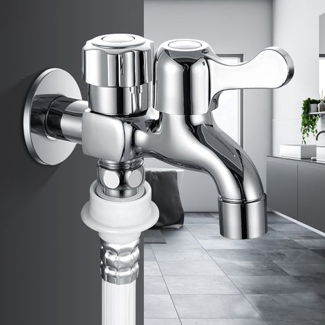 Robinet de machine à laver G1/2 po en cuivre électroplaqué, double usage pour salle de bain et cuisine. (1/5)