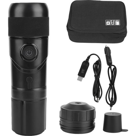 Machine à café électrique portable mini, cafetière de voyage avec câble allume-cigare et USB, noire. (1/5)
