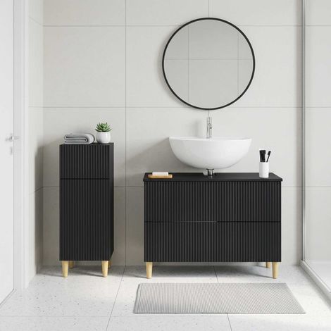vidaXL 2 Piece Bathroom Cabinet Set ARNHEM Black Engineered Wood (1/5)