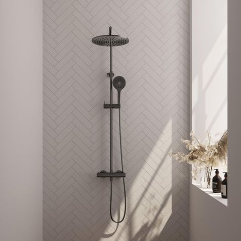 Brauer Gunmetal Edition Ensemble de douche pluie à poser - douche principale 30 cm - glissière - douchette ronde 3 positions - boutons lisses - PVD -