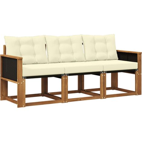 Outdoor Sofa Set with Cushion 3 pcs Natural and Cream vidaXL