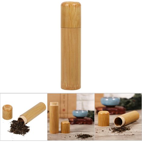 Handgefertigte, tragbare, runde Aufbewahrungsbox aus natürlichem Bambus für Tee, Kaffee und Gewürze – 1 Stück, 2,5 x 12 cm (1/5)