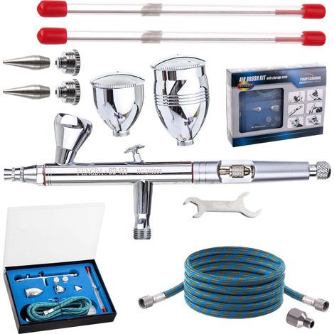 SET AEROGRAFO FENGDA 3 UGELLI 0,3 0,5 0,8 TUBO SERBATOI PER MODELLAZIONE (1/5)
