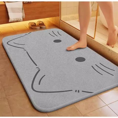 Tapis de bain chaton, 4060cm, gris, moderne, antidérapant, (1/4)