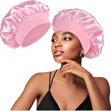 Satin-Haarhaube – 1 Stück – Weicher Satin – Rutschfest – Pflege für lockiges Haar – Rosa (1/5)