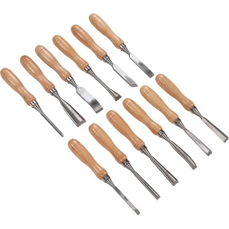 12-teiliges Handmeißel-Set mit Buchenholzgriff, Klinge aus Kohlenstoffstahl, scharfer Schnitzmeißel für die Holzbearbeitung (1/5)