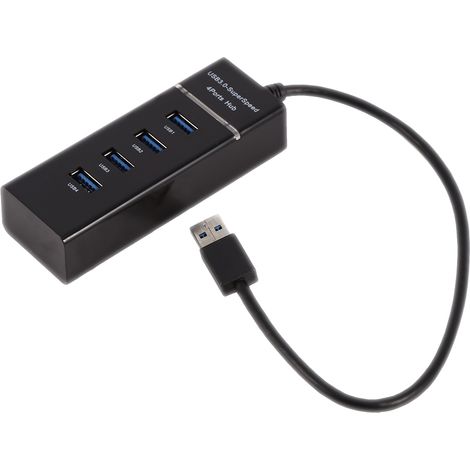 Hub USB 3.0 4 Ports Rapide, Concentrateur Portable pour MacBook, Lecteur de Cartes, Noir (1/5)