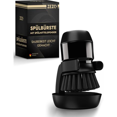 Brosse à vaisselle avec distributeur de liquide vaisselle - Brosse de nettoyage multifonction à presser - Brosse de cuisine noire et brosse à vaisselle pour un nettoyage efficace - Brosse paume (1/5)
