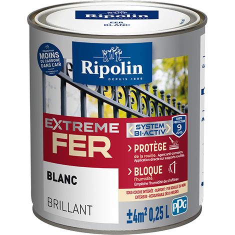 Ripolin – Peinture pour fer extérieur 0,25L – Brillant – Blanc – Protection anti-corrosion – Application directe sur supports rouillés (1/5)