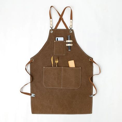 Tablier, tablier de cuisine, tablier de barbecue pour hommes et femmes, tablier en toile et denim avec poches et ceinture ajustable (Style 3) (1/4)