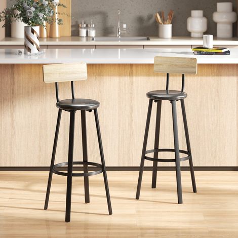 Juego de 2 Taburetes Altos de Cocina con Respaldo y Reposapiés Tapizados de PU Asiento de 75,5 cm Natural y Negro (1/5)