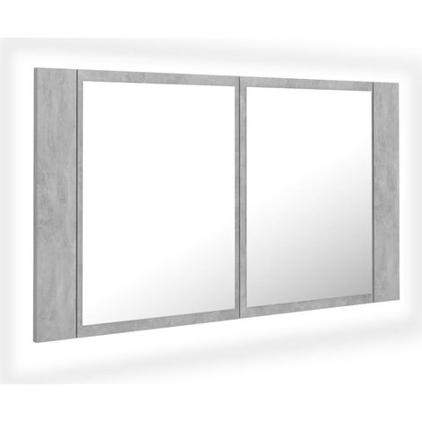 Armoire de salle de bain à miroir LED Gris béton Acrylique