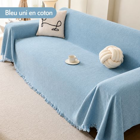 Housse Canapé Chenille – Uni Armure Toile - Bleu 180360cm Plaid Jeté Anti-Griffes 45 × 42 × 6 cm 2,218 kg – Livraison gratuite