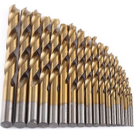 19-teiliges Set aus HSS-Spiralbohrern mit Titanbeschichtung, 1-10 mm gerader Schaft