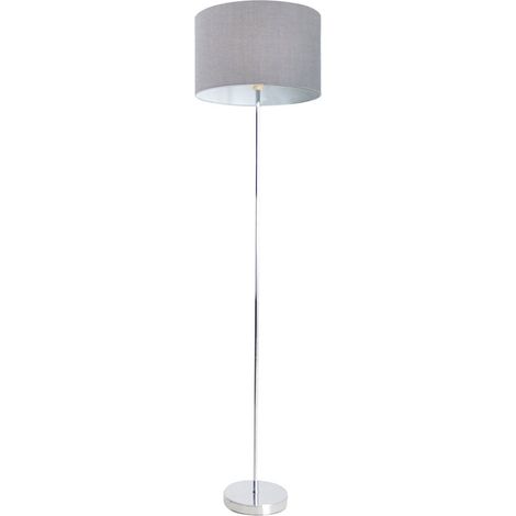 Lampadaire Classique en Métal et Tissu Gris, Luminaire de Salon E27, Hauteur 160 cm - PANGIVO (1/5)