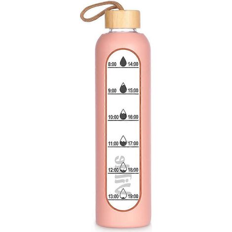 Bouteille d'eau en verre avec housse en silicone, 1 L, saumon jkw (1/5)