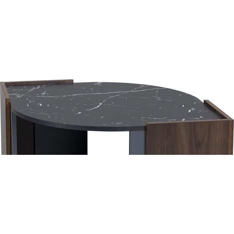 Couchtisch in schwarzer Marmoroptik und Walnussoptik, Spanplatte, 96,5 x 63 x 40 cm (1/5)