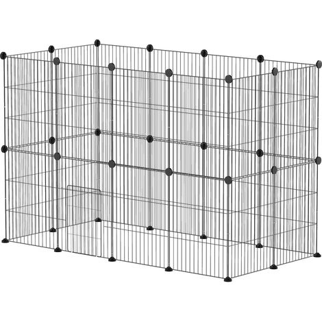 Freigehege für Kaninchen, Kleintiergehege Freilaufgehege, Meerschweinchen Gehege, Kleintiergehege aus Stahl, Gittergehege inkl. Tür, Indoor, 120 x 60 x 80 cm, Schwarz