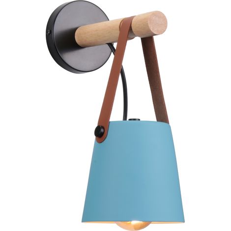 Wandleuchte Innen Blau, Vintage Wandlampe Holz und Metall E27 Nachttischlampe für Wohnzimmer Schlafzimmer Flur Treppenhaus (1/5)