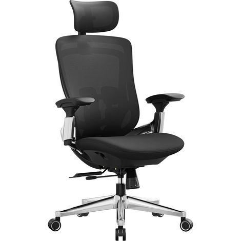 Chaise de Bureau, Fauteuil Ergonomique Réglable en Toile, Dossier Inclinable, Assise Réglable Avant ou Arrière, Piètement en Alliage d’Aluminium, Capacité 150 kg, Noir d’Encre (1/5)