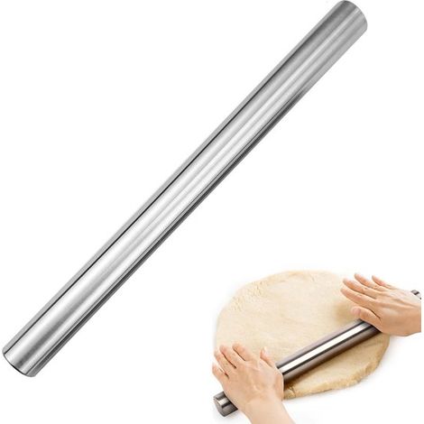 Mattarello in acciaio inox, rullo da forno, mattarello cavo. Materiale: acciaio inox. Facile da pulire. Utensile da forno. 30 × 2,5 × 2,5 cm. Per cuocere torte. (1/5)