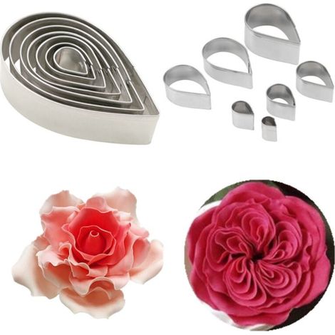 Set mit 7 tropfenförmigen Ausstechformen aus Edelstahl zum Dekorieren von Kuchen