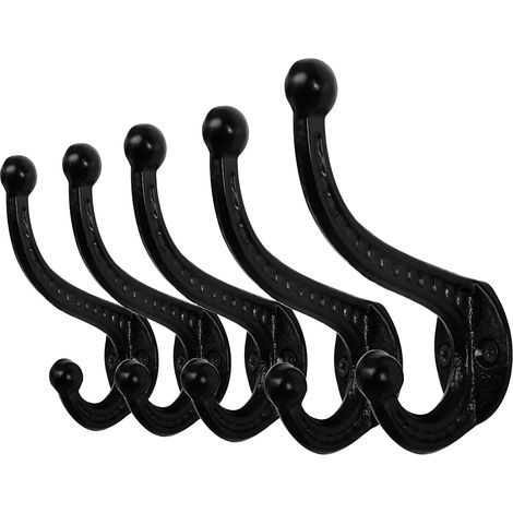Patere Murale En Fonte,Grand Crochet Porte Manteau,Métal Patere Porte Manteau,Pathere Mural,Patère Murale,Lot de 10,Noir (1/5)