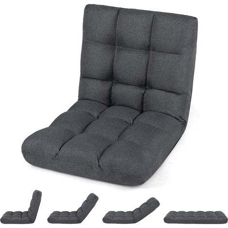 COSTWAY Canapé Paresseux Chaise de Sol, Chaise de Méditation, Dossier Réglable 14 Positions, Fond antidérapant, pour Coin Lecture, Salon, Enfant/Adulte, 66,5 x 54 x 56 cm (Gris) (1/5)