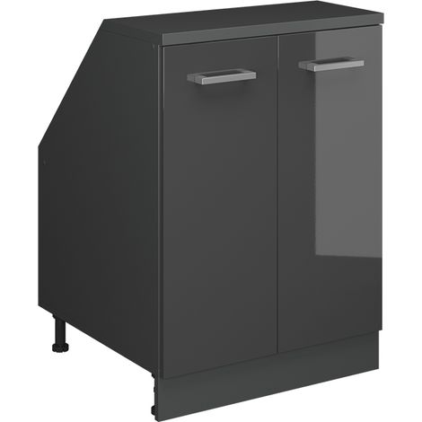 Meuble sous pente R-Line, Anthracite Haute brillance, 60cm 2 portes, 60 cm de profondeur, Vicco