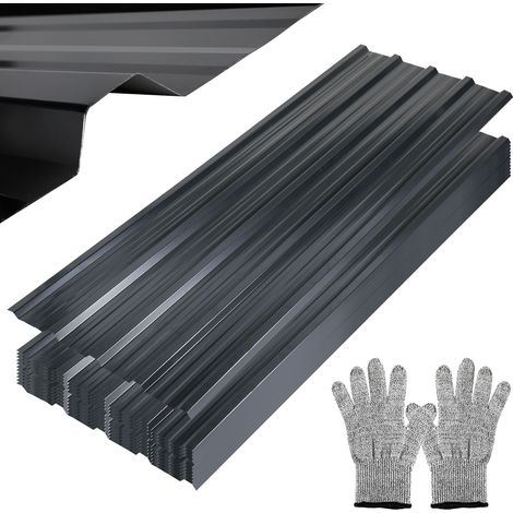 Einfeben – Panneaux de toiture en acier galvanisé 129x46cm – Couleur anthracite – Lot de 12 pièces pour 7m² – Résistants aux intempéries et à la rouille - 12pcs